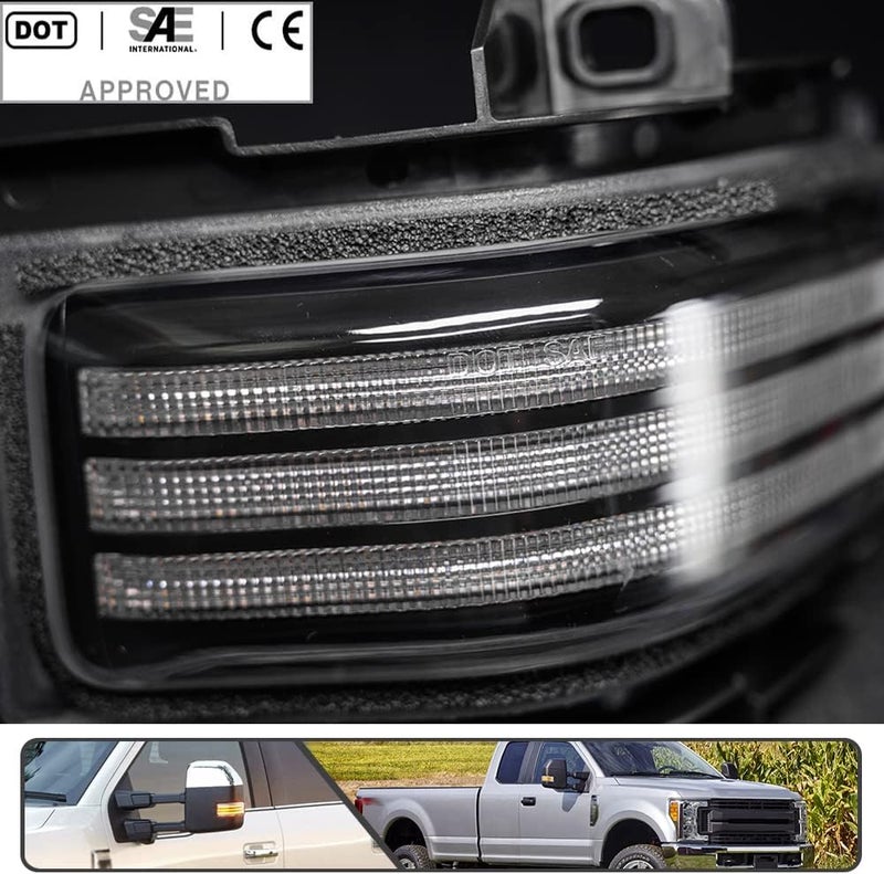 Mingrui test 2Pcs Sequential LED Side Mirror Marker Light for Ford F150 2015-2023, F250 F350 F450 F550 Super Duty 2017-2023 Amber Dynamic Blinker Indicator Turn Signal Light White Driving/Running Light Clear Lens - Image 5